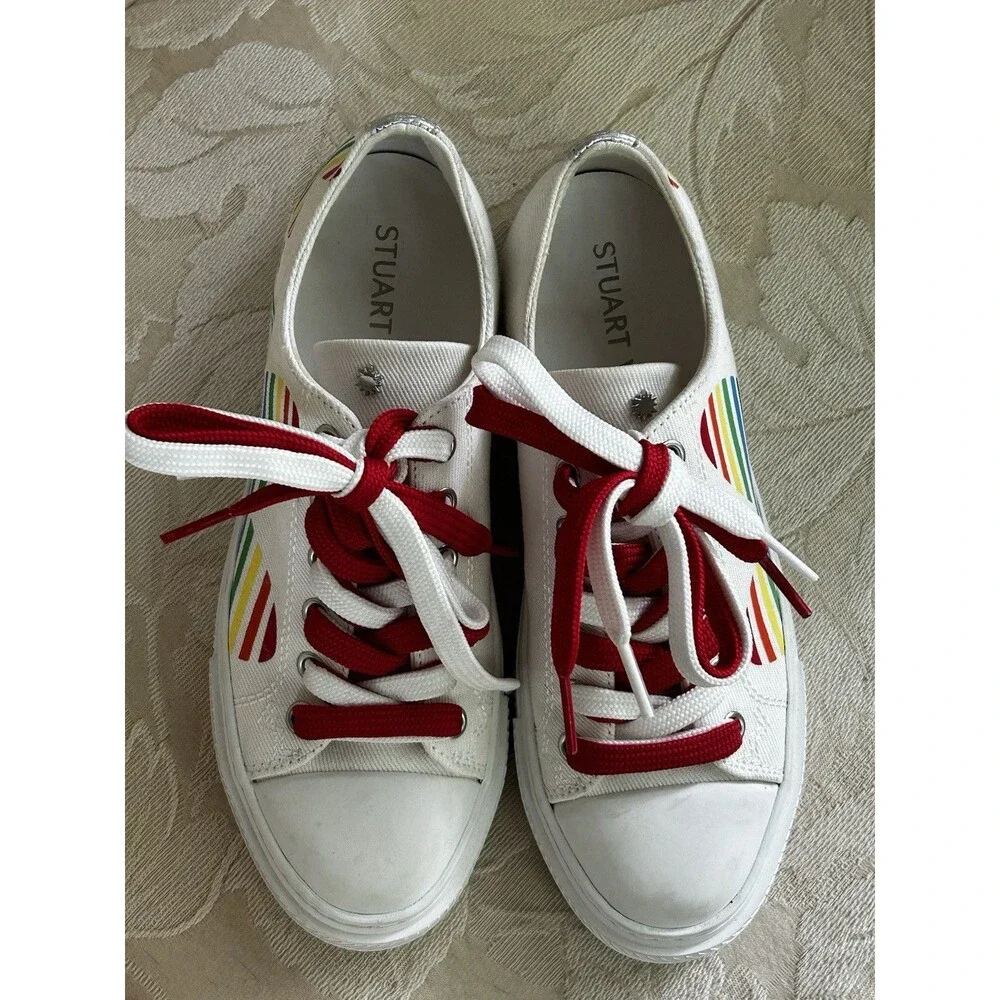 Stuart Weitzman Ollie Heart Sneakers Rainbow Pride Size 6 US Shoes White Comfy